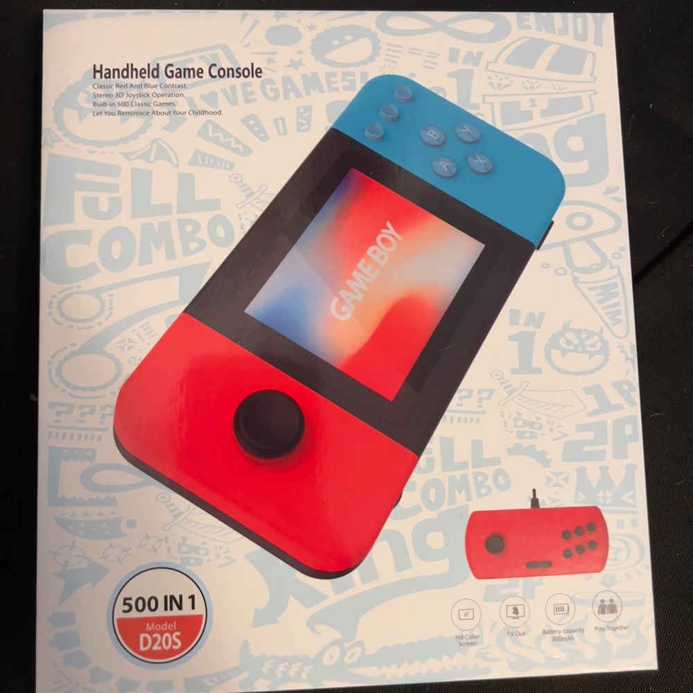 D20 S Game Console - Red and Blue 500-1 games